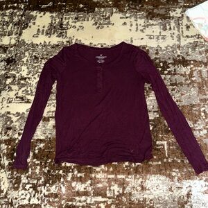 American Eagle Outfitters Red Long Sleeve Polo Blouse